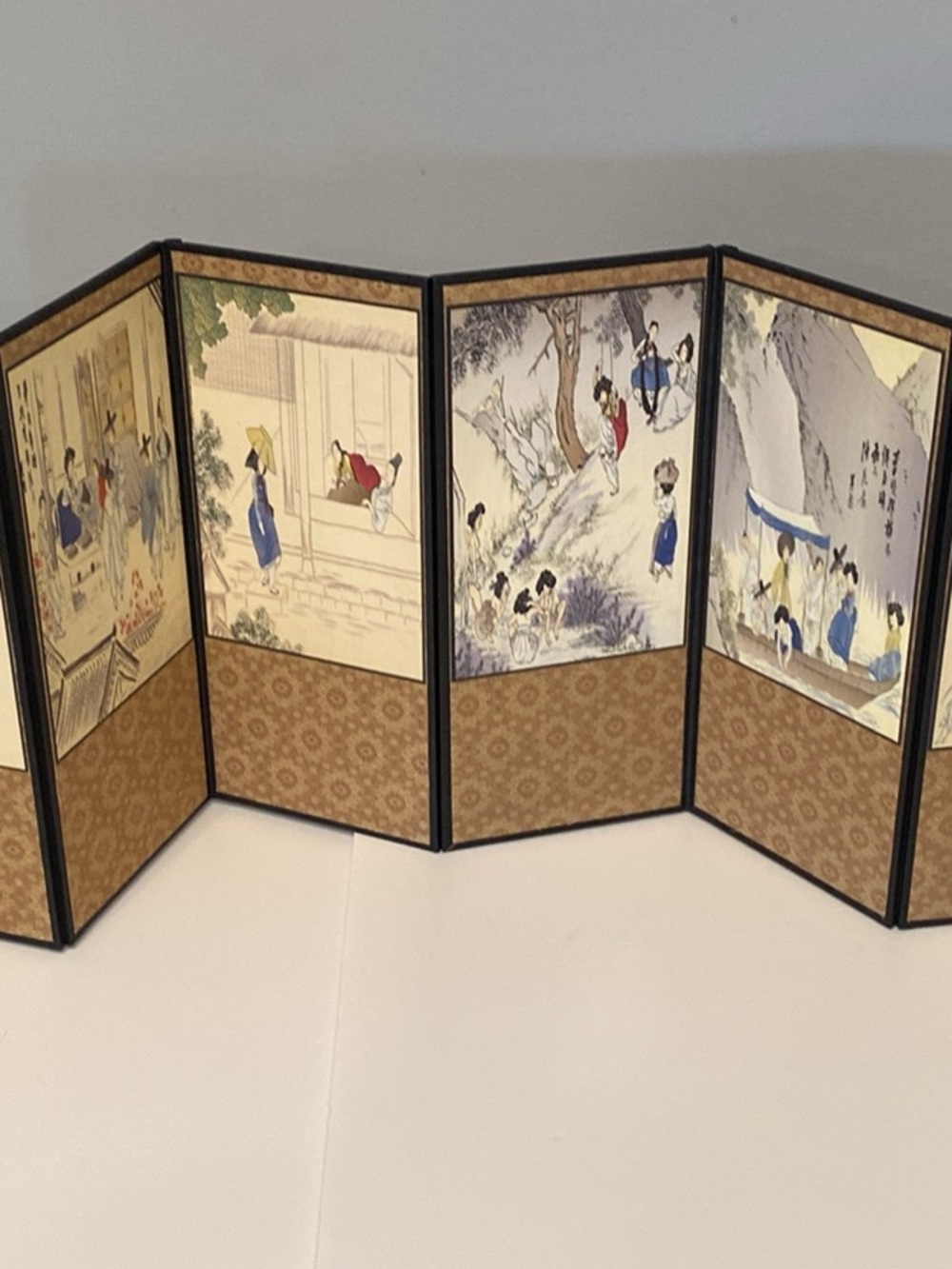 Decorative Folding Screen Panel - Gold and Blue Oriental Art